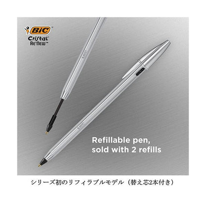 （まとめ） BIC油性ボールペン クリスタル ReNew 1.0mm 黒 （1本+替芯2本入） CRBLK-3P 1箱 【×3セット】