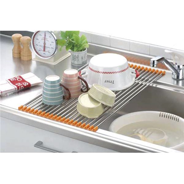 折りたたみ 水切りラック/キッチン用品 【10本 グリーン】 約574×160×10mm 日本製 ステンレス製 〔台所〕