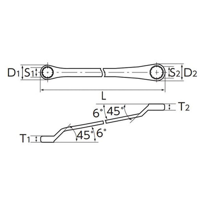 KTC 京都機械工具 45゜X6゜ロング メガネレンチ 13X15mm(JAN付) M5-1315-F レンチ 工具 ツール DIY 作業工具