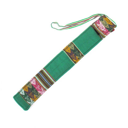 【QUENA SOFT CASE GREEN】民族楽器ケーナ用の布・ソフトケース アンデス織物のアワイヨ柄 グリーン ペルー製