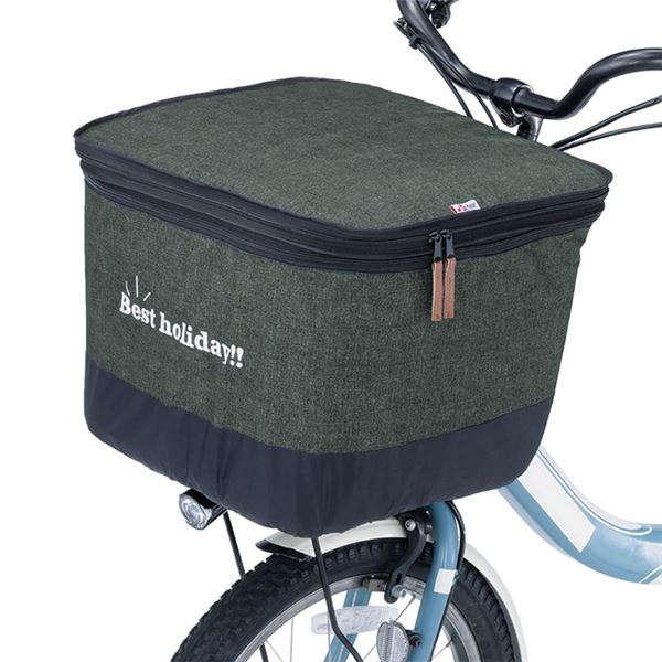 自転車 前 かごカバー 厚手タイプ 〔 前 カゴカバー デニムカーキ 〕 2段式 撥水加工 両開きタイプ ひったくり防止