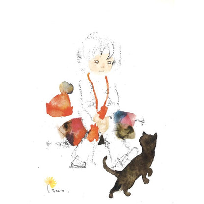 ちひろ額装 壁掛け額 白いフレーム いわさきちひろ 絵画額 黒い猫と少女 額 額縁 フレーム