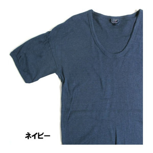 東ドイツ軍 Uネック Tシャツ ネイビー 5 L レプリカ 綿混 吸水性 半袖 ティーシャツ ミリタリーウェア 軍モノ