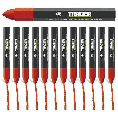 TRACER トレーサー 12本入 建設用ランバークレヨン レッド 木材・金属・ガラス対応 マーキング用 ACM2