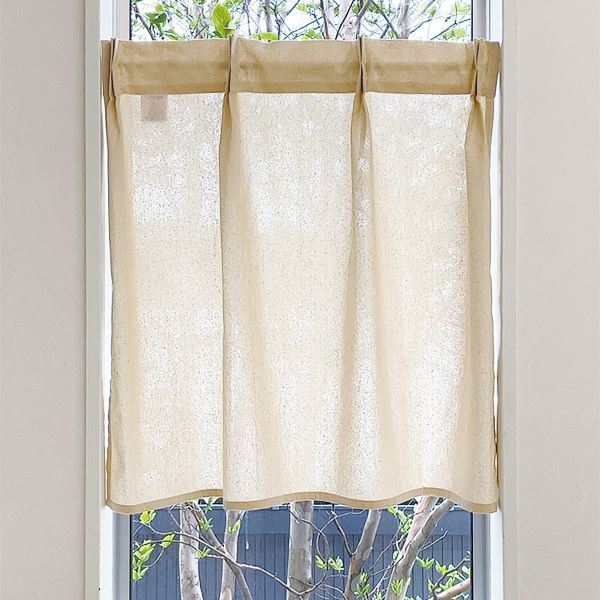 カフェカーテン 約幅60×丈110cm×1枚 ベージュ 洗える 綿100％ UVカット 保温 断熱 省エネ効果 タック カーテン 小窓コトン