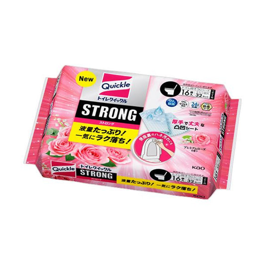 （まとめ） 花王トイレクイックル STRONG プレミアムローズの香り つめかえ用 1パック（16枚：8枚×2個） 【×3セット】