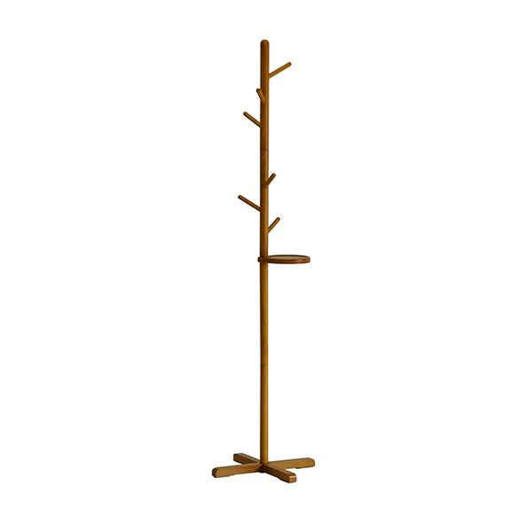 ポールハンガー 高さ165.5cm ブラウン 木製 天然木 トレー付き 工具不要 収納家具 コートハンガー コート掛け 組立品
