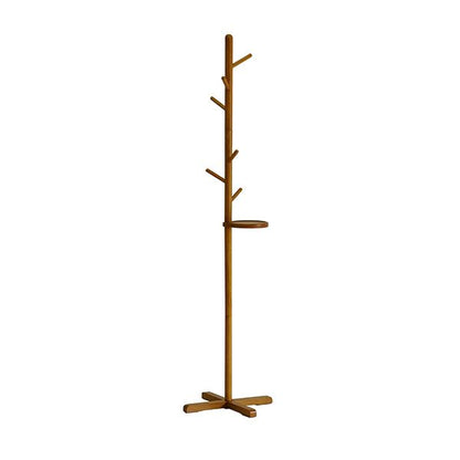 ポールハンガー 高さ165.5cm ブラウン 木製 天然木 トレー付き 工具不要 収納家具 コートハンガー コート掛け 組立品