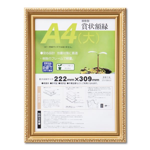 樹脂製 金色賞状額 金消 R SP A4 大） 収納寸法：222×309mm 賞状 額 表彰状 卒業証書 免許書 許可証 額縁 フレーム