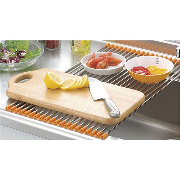 折りたたみ 水切りラック/キッチン用品 【10本 グリーン】 約574×160×10mm 日本製 ステンレス製 〔台所〕