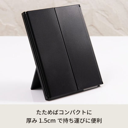 ビューティーミラー(ブラック/黒) LED/ライト付/三面鏡/スリム/卓上ミラー/メイク/化粧/電池式/折りたたみ/光る/手鏡/コンパクト/完成品/NK-2720