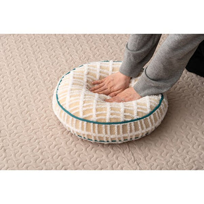 ラウンド ボアチェック クッション 約W34×D34×H16cm アイボリー 背もたれ用 腕置き お昼寝枕 完成品