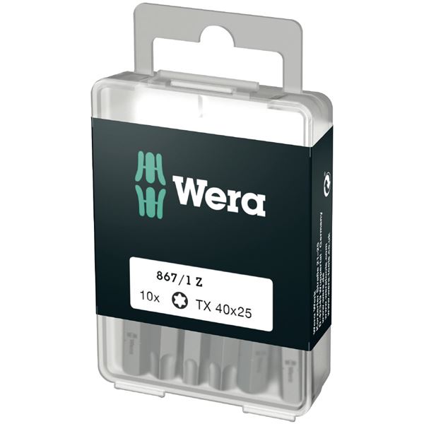 WERA ヴェラ 10本入 トルクスネジ用 ドライバービット 差込6.35mm 刃先サイズTX40 全長25mm 072412 工具 作業工具 ツール DIY