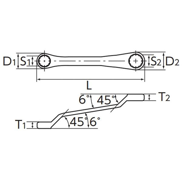 KTC 京都機械工具 45゜X6゜ショートメガネレンチ 14X17mm M5S-1417 レンチ 工具 ツール DIY 作業工具