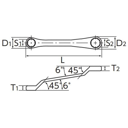 KTC 京都機械工具 45゜X6゜ショートメガネレンチ 14X17mm M5S-1417 レンチ 工具 ツール DIY 作業工具
