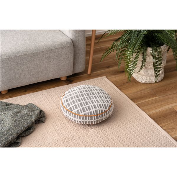 ラウンド ボアチェック クッション 約W34×D34×H16cm グレー 背もたれ用 腕置き お昼寝枕 完成品