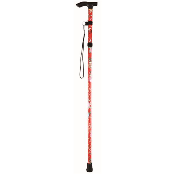 折りたたみ ステッキ/杖 【花柄】 使用時34×110×760～860mm 単品販売 色柄柄指定不可 長さ5段階調節 〔高齢者サポート〕