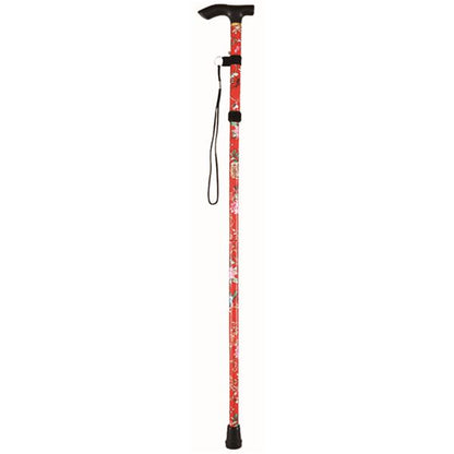折りたたみ ステッキ/杖 【花柄】 使用時34×110×760～860mm 単品販売 色柄柄指定不可 長さ5段階調節 〔高齢者サポート〕