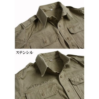 USタイプ M46 コットン カーキシャツ XS ワンウォッシュ プレーン 綿 アメリカ軍 レプリカ ミリタリーウェア 軍モノ