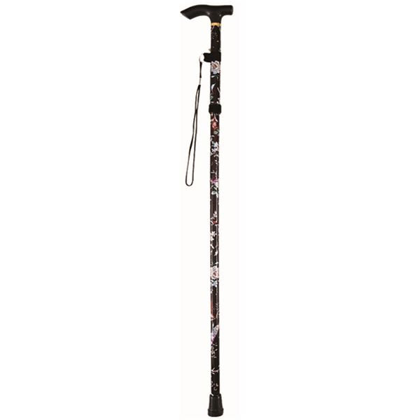 折りたたみ ステッキ/杖 【花柄】 使用時34×110×760～860mm 単品販売 色柄柄指定不可 長さ5段階調節 〔高齢者サポート〕