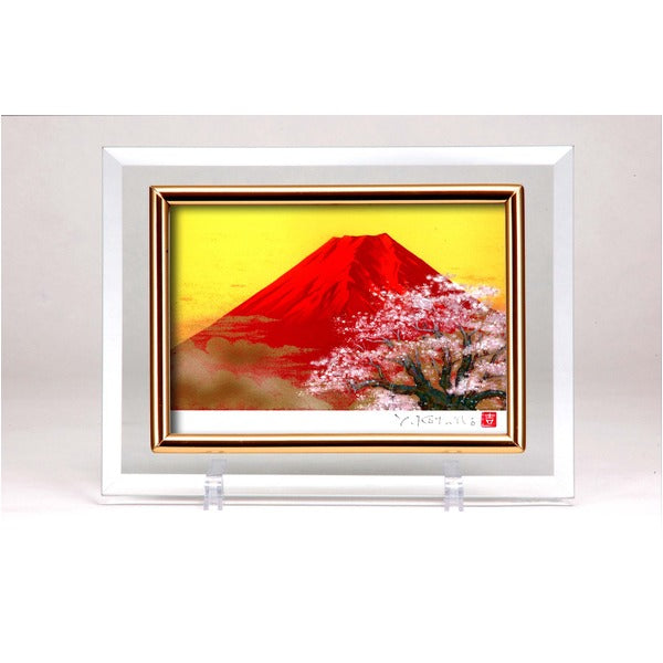 フォトフレーム 写真立て ハガキサイズ 150×105mm対応 吉岡浩太郎 クリスタル絵画 「赤富士桜」 日本製