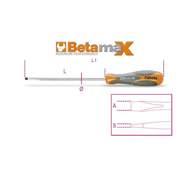 Beta ベータ マイナスドライバー 刃先5.5mm 軸長100mm 1290 5.5X100 ドライバー 工具 ツール DIY 作業工具
