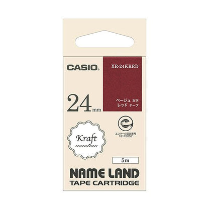 カシオ NAME LANDクラフトテープ 24mm×5m レッド/ベージュ文字 XR-24KRRD 1個