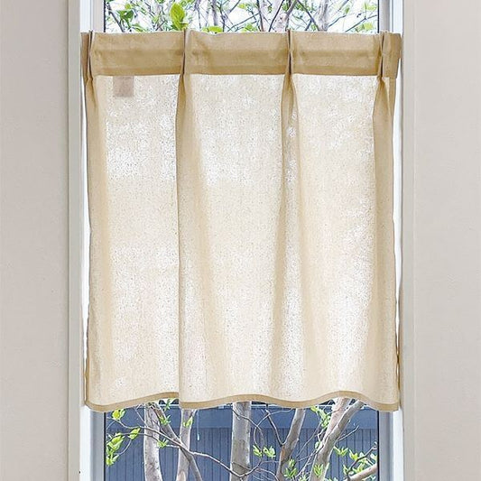 カフェカーテン 約幅60×丈70cm×1枚 ベージュ 洗える 綿100％ UVカット 保温 断熱 省エネ効果 タック カーテン 小窓コトン
