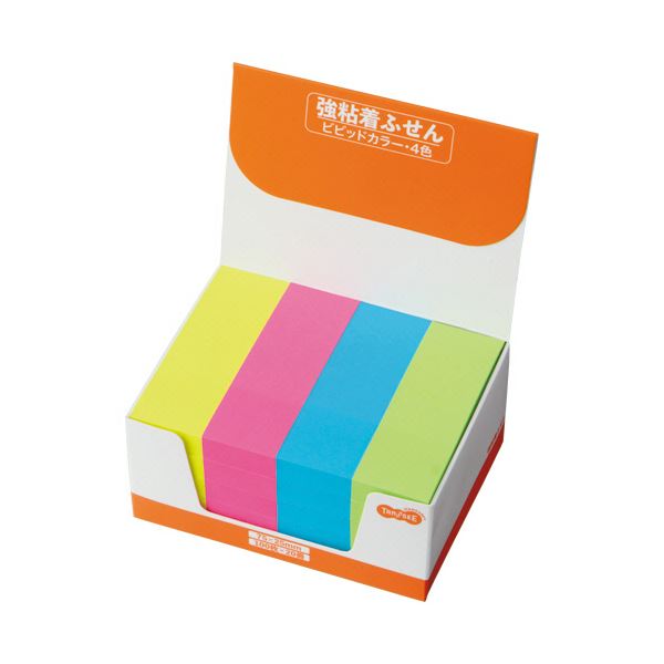 TANOSEE 強粘着ふせん75×25mm ビビッドカラー・4色 1パック(20冊)