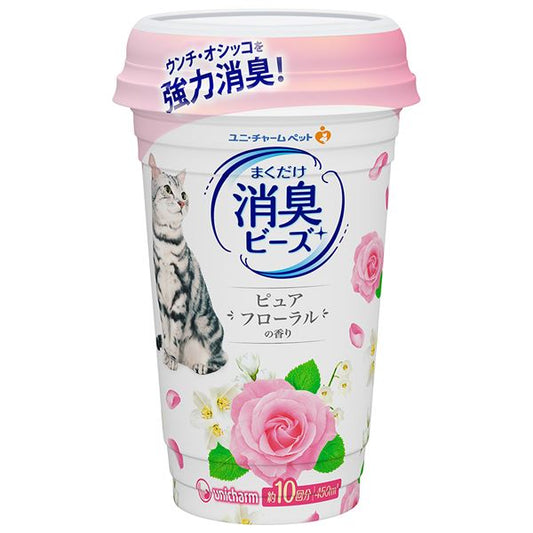 （まとめ）猫トイレまくだけ 香り広がる消臭ビーズやさしいピュアフローラルの香り 450ml 【×5セット】【代引不可】