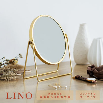 3倍鏡付卓上ミラーL LINO（ゴールド／金） メイク ヴィンテージ 置き型 ゴールド 真鍮風 拡大鏡 韓国インテリア NK-253