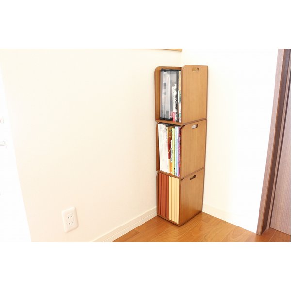 ブックラック 本棚 1個 幅20×奥行25×高さ33cm スタッキング 積み重ね可 取っ手付き 本収納 書類収納 マガジンラック 雑誌収納