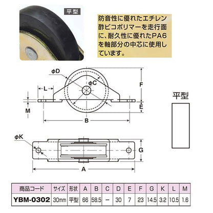 防音ゴールド戸車 30平 YBM-0302 [20個入]【0820-02294】