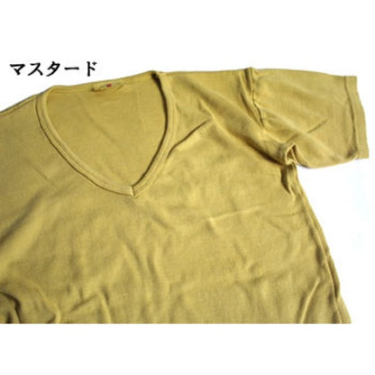 フランス軍 Vネック Tシャツ 後染め マスタード9 L レプリカ 綿混 吸水性 ビンテージ風 半袖 ティーシャツ ミリタリーウェア