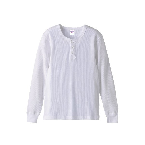 ワッフル ヘンリーネック ロングスリーブ Tシャツ M ホワイト 綿100％ 保温性抜群 Tシャツ ティーシャツ ティシャツ トップス