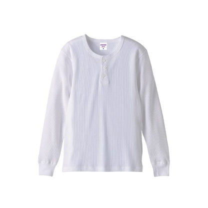 ワッフル ヘンリーネック ロングスリーブ Tシャツ M ホワイト 綿100％ 保温性抜群 Tシャツ ティーシャツ ティシャツ トップス