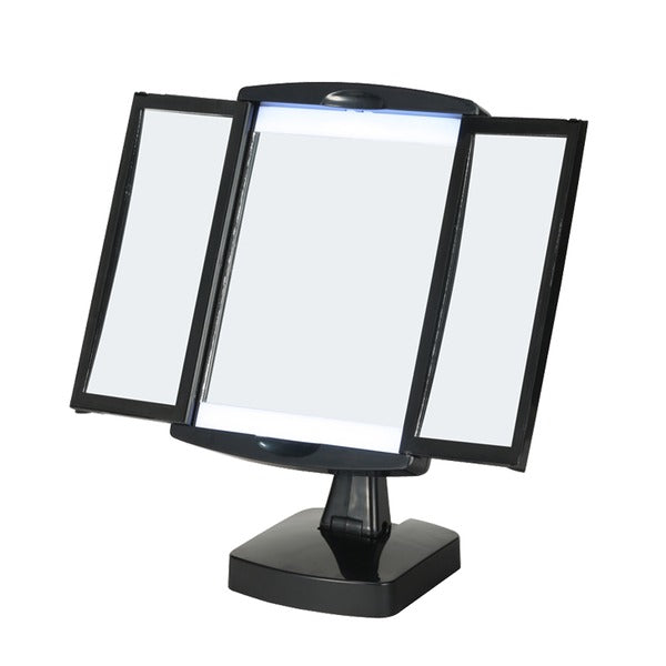 キレイミラー(ブラック/黒) LED/ライト付/三面鏡/2WAY/拡大鏡/卓上ミラー/手鏡/メイク/化粧/スタンド/折りたたみ/回転式/光る/完成品/NK-2710