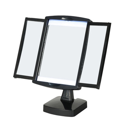 キレイミラー(ブラック/黒) LED/ライト付/三面鏡/2WAY/拡大鏡/卓上ミラー/手鏡/メイク/化粧/スタンド/折りたたみ/回転式/光る/完成品/NK-2710