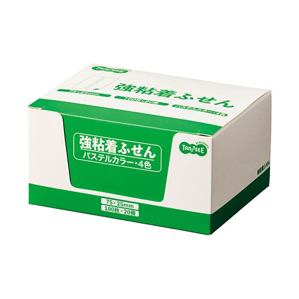 TANOSEE強粘着ふせん 75×25mm パステルカラー・4色 1パック（20冊）