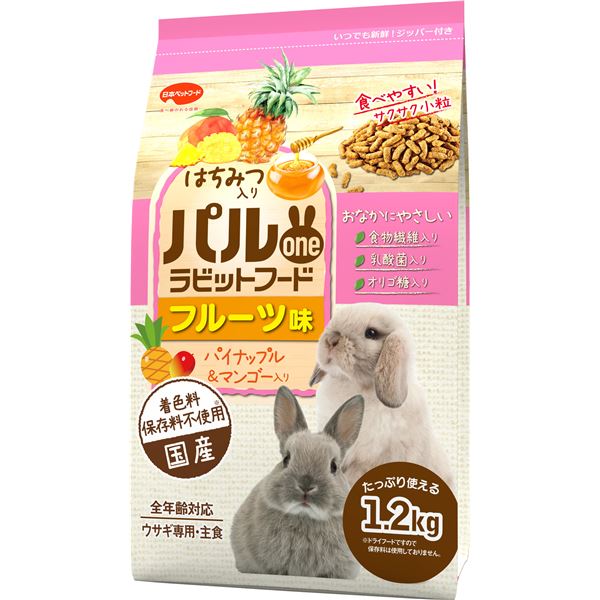 （まとめ）日本ペットフード パルワンラビットフード フルーツ味 1.2kg ウサギフード 【×2セット】【代引不可】