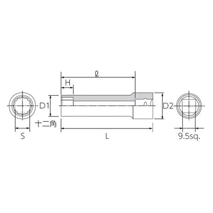 KTC 京都機械工具 9.5SQ ディープソケット 12角 3／8inch (パック入) B3L-3／8W-S ソケット 工具 ツール DIY 作業工具
