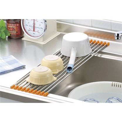 折りたたみ 水切りラック/キッチン用品 【10本 グリーン】 約574×160×10mm 日本製 ステンレス製 〔台所〕