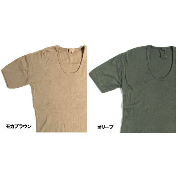 東ドイツタイプ Uネック Tシャツ オリーブ サイズ4 レプリカ 綿混 半袖 ティーシャツ ミリタリーウェア 軍モノ