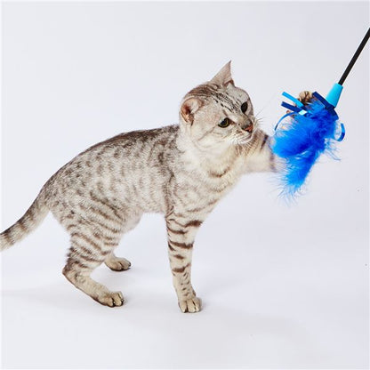 （まとめ）大好きブルーの猫じゃらし キラキラ＆フェザー【×5セット】 (猫用玩具)【代引不可】